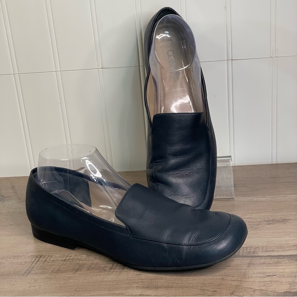 Connie Women's 9.5 Navy Leather‎ Square Toe Loafers Blokecore Casual Minimalist